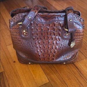 Brahmin Elegant Brown Crocodile-Embossed Leather Bag